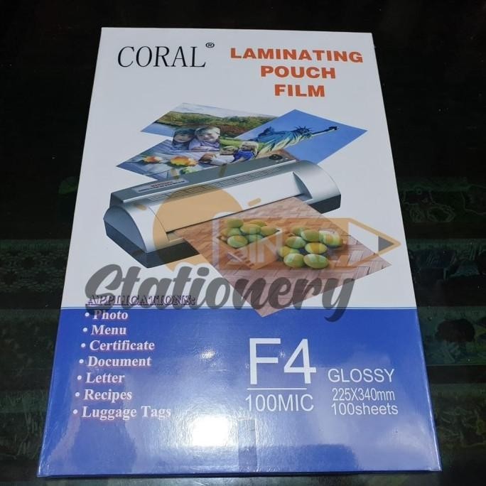 

Plastik laminating f4 coral 1pak isi 100pc