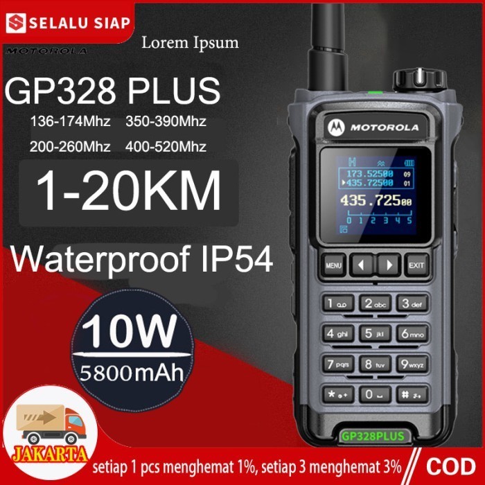 Ht Motorola Gp328 Plus Walkie Talkie Kisaran Panjang 20Km Ip68 Tahan