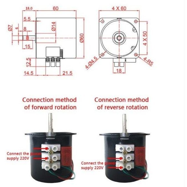AC Gear Gigi Gearbox Dinamo Motor 60KTYZ 220V 14W 5RPM Mesin Tetas Telur Egg Inkubator Incubator Keb