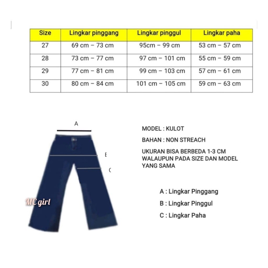 [ONLINE EXCLUSIVE] ( Bisa COD ) MC girl Celana Jeans Kulot Belah Depan Kancing 5 / Kulot Jeans