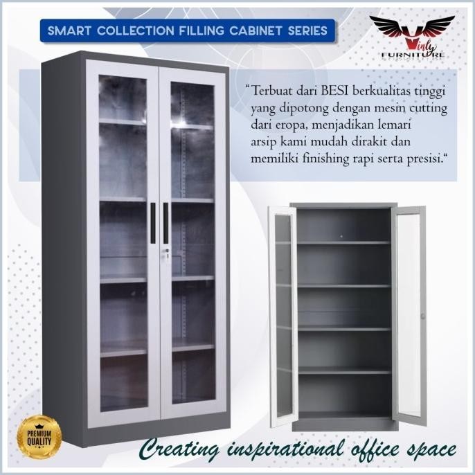 

New Filling Cabinet / Lemari Arsip / Lemari Besi Vinly 2 Pintu Kaca La-007 Stok Terbatas