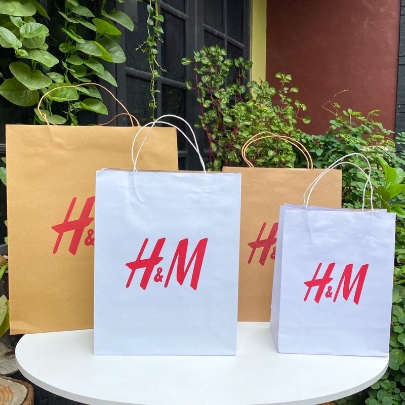 

YPH BAG H&M MALL COKLAT DAN PUTIH SIZE MEDIUM TAS KADO BAG TOTEBAG PACKING GROSIR OB2