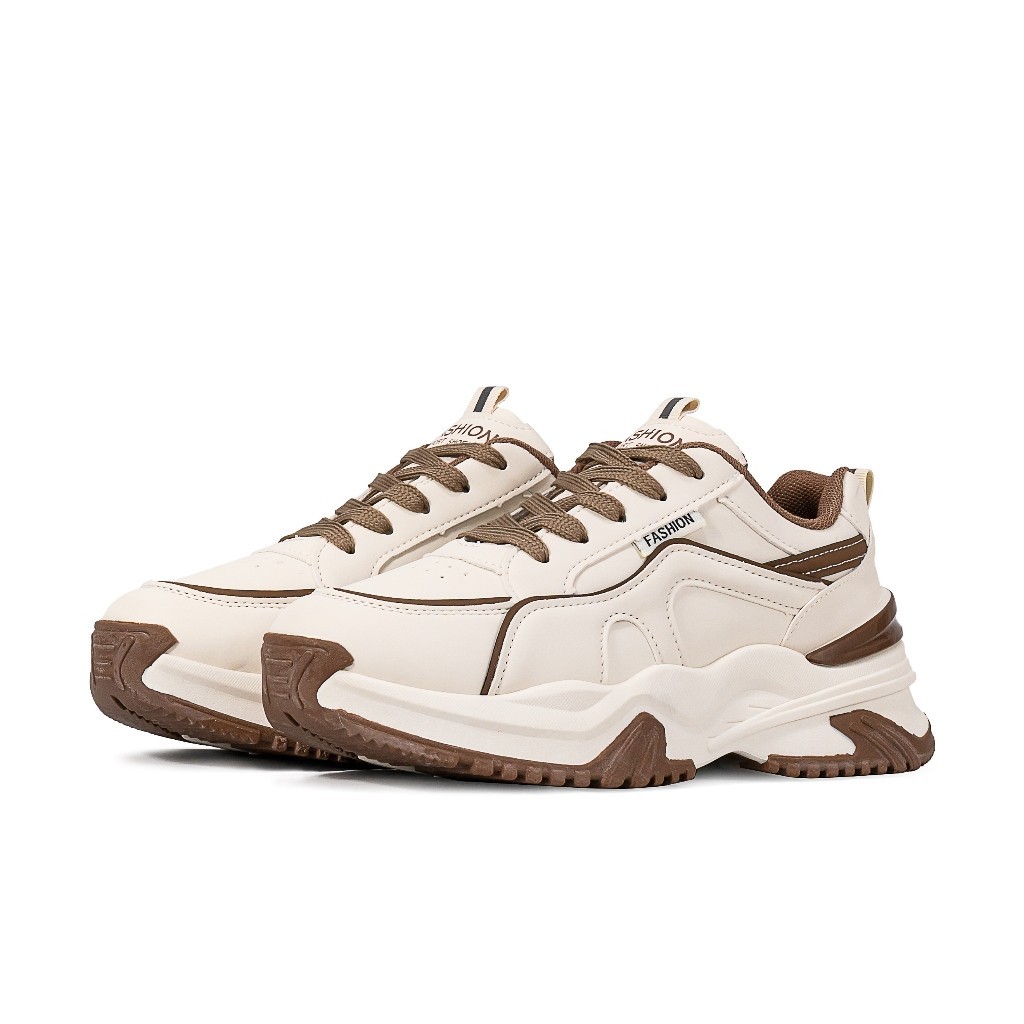 PACOGIL Xeenia Sneakers Wanita Bla / Brown / Cream Sepatu Sport 6039