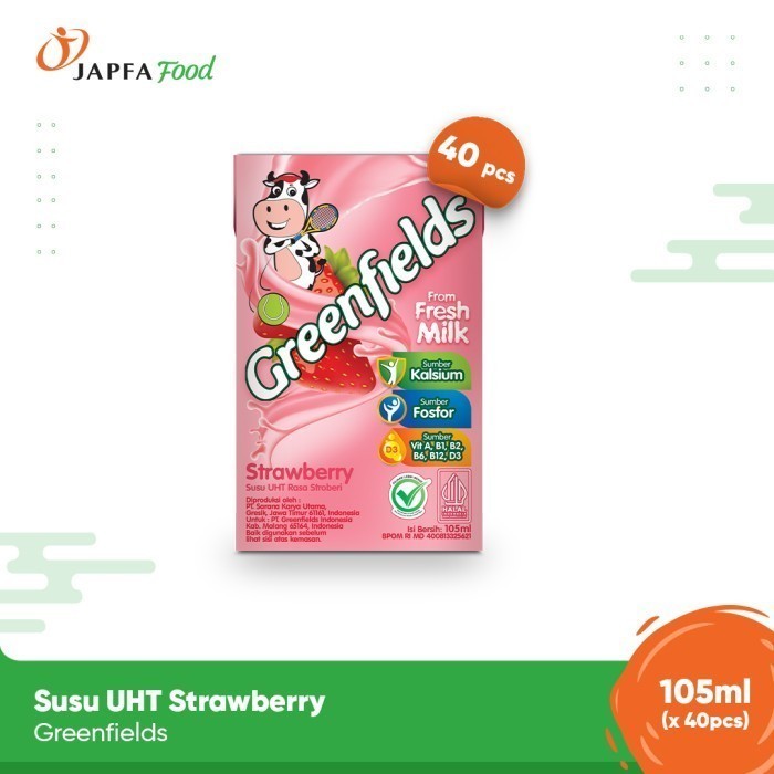 

Greenfields Susu UHT Strawberry 105 ml - isi 40 pcs - 100% Fresh Milk dari Greenfields Farm