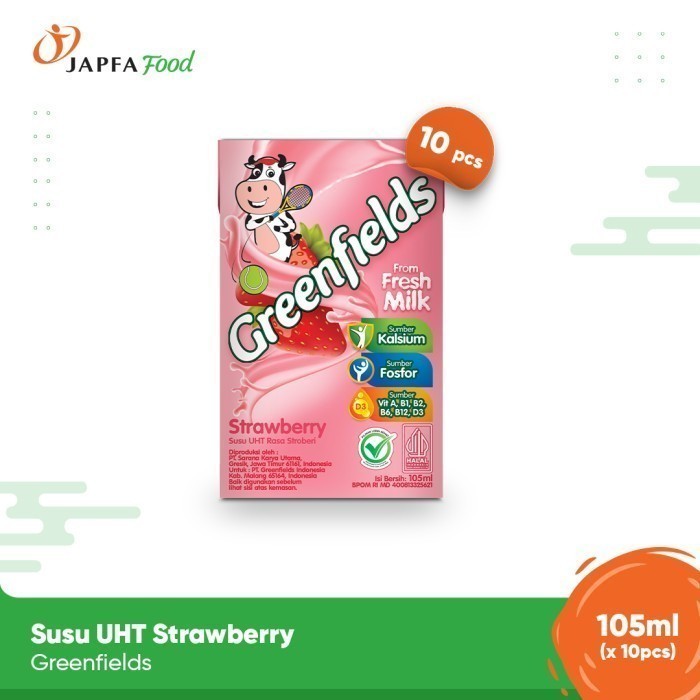 

Greenfields Susu UHT Strawberry 105 ml - isi 10 pcs - 100% Fresh Milk dari Greenfields Farm