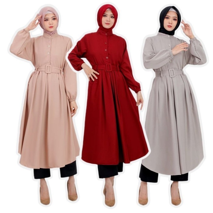 Gas Long Tunik Polos Muslim Wanita Busui Frandly Kancing Depan