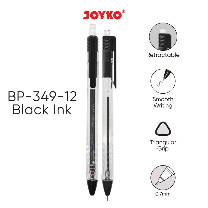

Joyko Ball Pen Black Clicker 0.7 Pen Joyko Cetek Hitam Bp-349 [144Pcs]