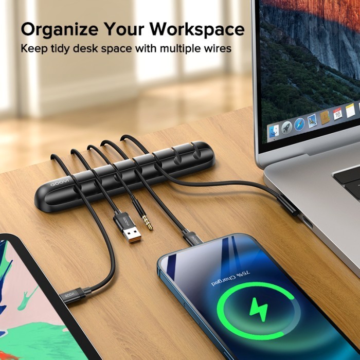 

New Qoovi Silicone Cable Organizer Holder 3 5 7 Clips - 2Pcs Rapih Kabel