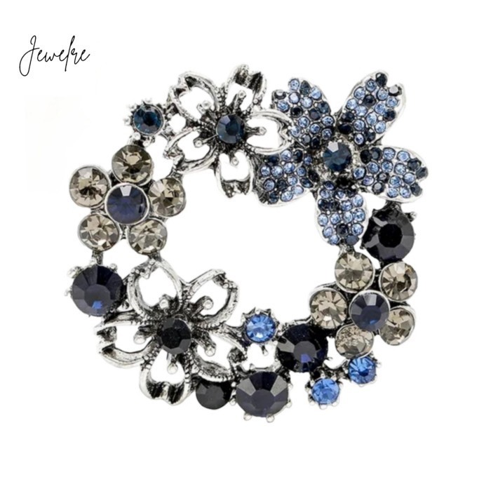 BROS WANITA JILBAB KEBAYA BUNGA PERMATA HITAM BIRU SILVER BLACK PIN