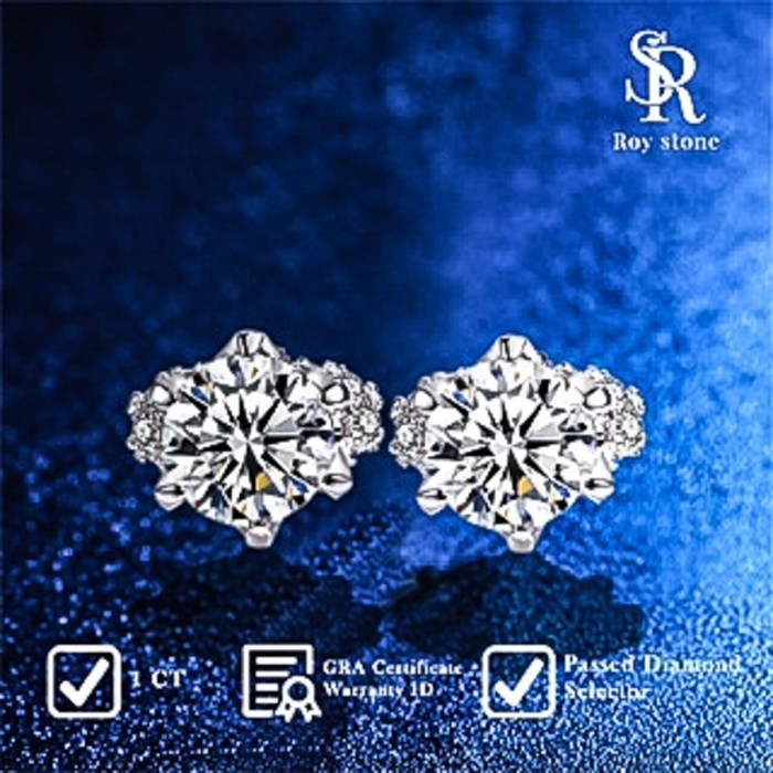 ROYSTONE - ANTING WANITA QUEEN MOISSANITE LAPIS EMAS 18K
