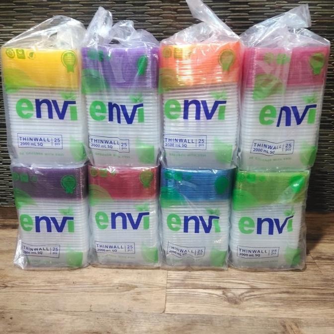 Thinwall Premium Warna 2000Ml Sq ( 2000 Ml ) Kotak Makanan Isi 25 Set | Adilano