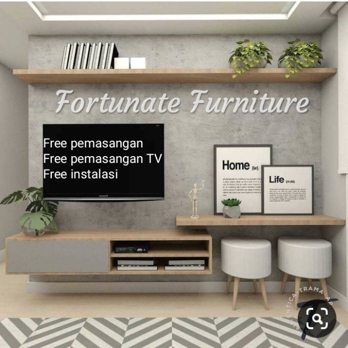 Meja Tv Gantung + 2 Rak Ambalang Hiasan Dinding Furniture Minimalis