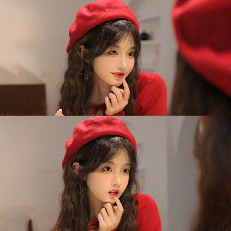 Topi Baret Merah Wanita, Baret Gaya Putri Jalan Goreng Baret Merah Wanita Hangat Baru