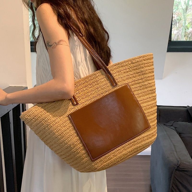 Tass Wanita2024Tas Anyaman Rotan Tote Tenunan Tangan Pria Besar