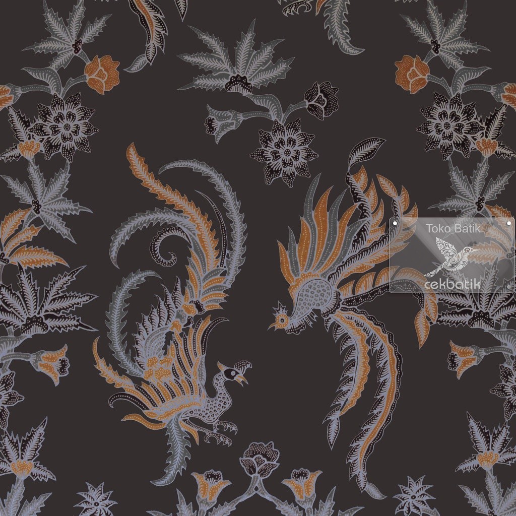 kain batik - Kualitas Ekspor kain batik - Motif Elegan Burung Unik V5 (Abu Tua)