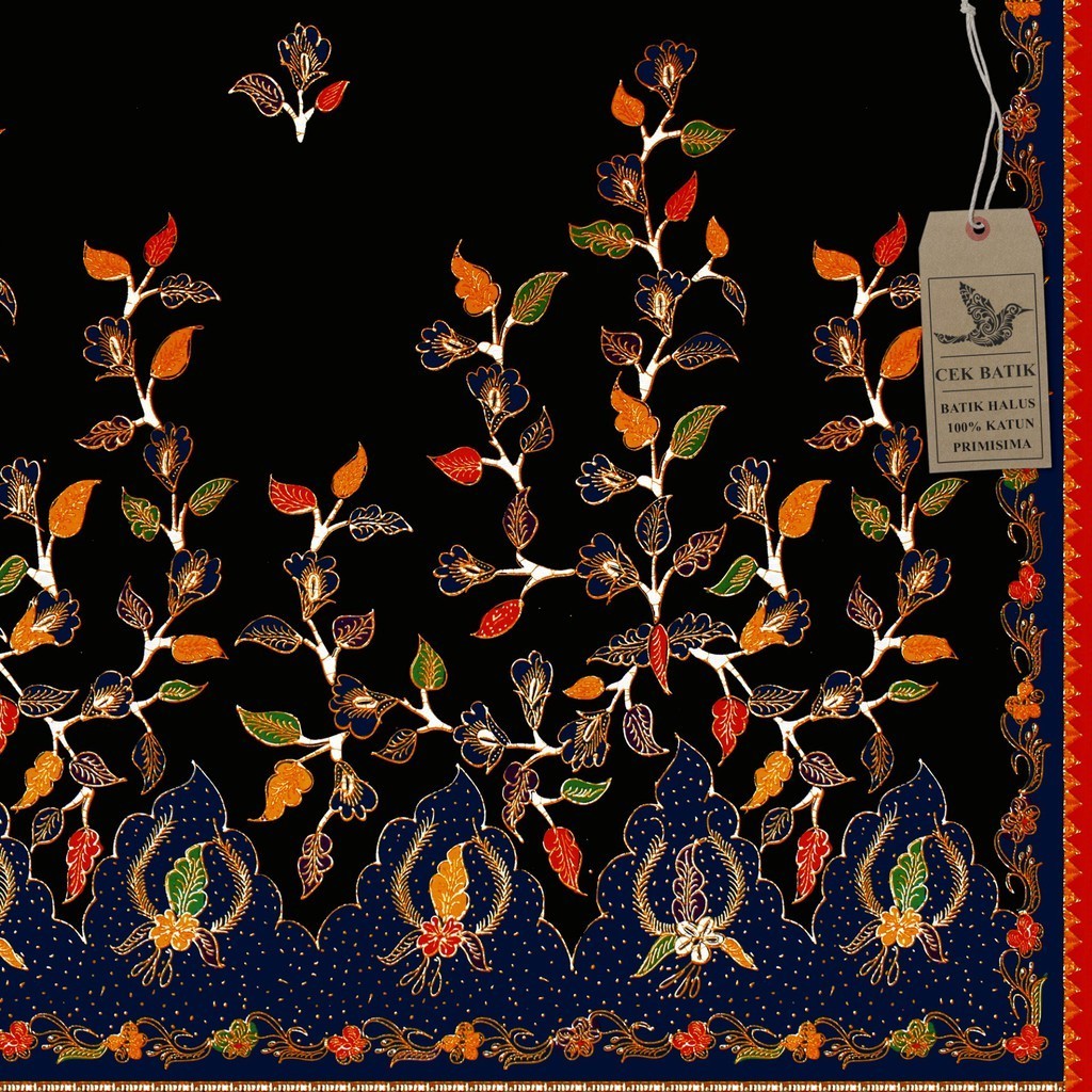 Kain Batik Motif Bunga Madura Hitam Manis Biru