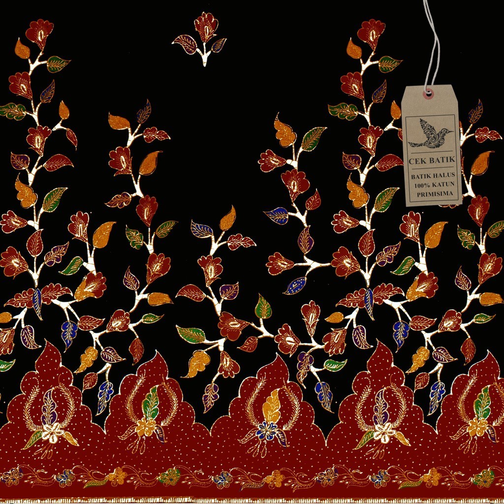 Kain Batik - Motif Bunga Madura Hitam Manis (Merah)