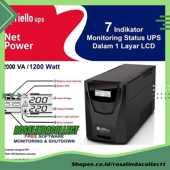 UPS RIELLO 2000 VA / 1200 WATT, GARANSI 2 TAHUN ( UNIT UPS+BATTERY ) PRODUK KUALITAS BERKELAS 