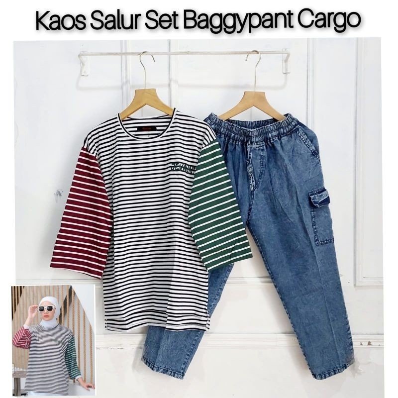 [LOOK STYLISH] KULOT JEANS CARGO SET KAOS SALUR // Set Kulot Jeans Kaos Wash Blouse Salur / Setcel