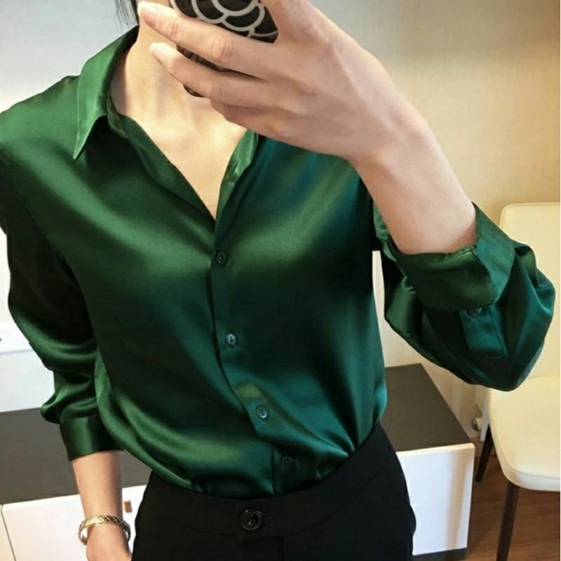 [THE NEW BEST SELLER] Kemeja Satin silk / Kemeja wanita satin silk Premium / kemeja bahan jatuh /