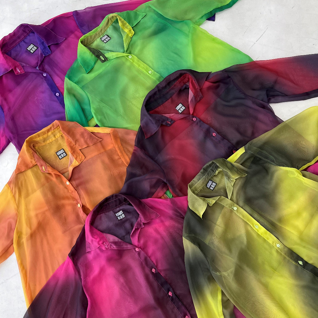 [THE NEW BEST SELLER] Kemeja Sifon Gradasi Chiffon Lengan Panjang Kainkan