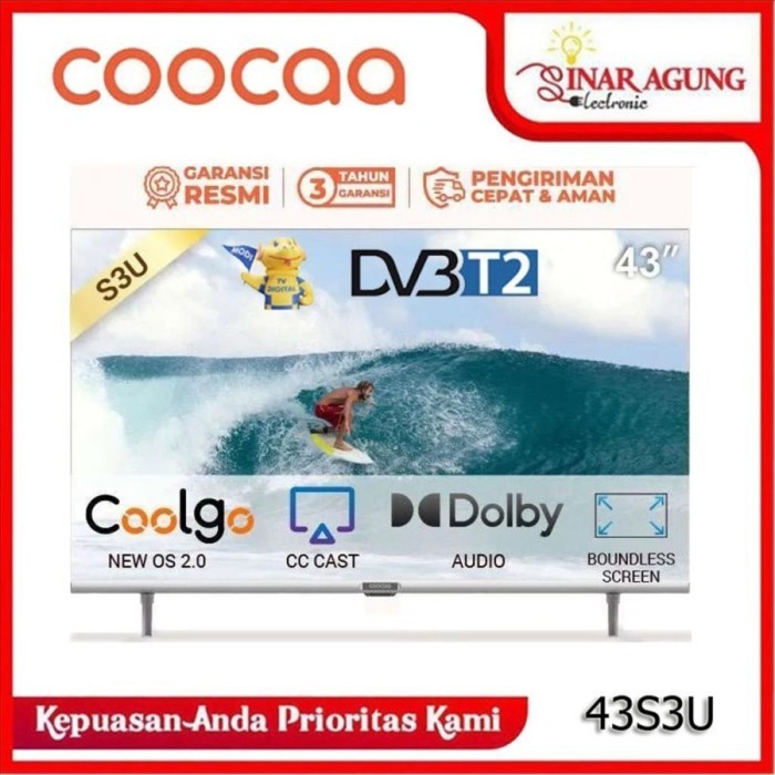 Best Coocaa Smart Led Tv Digital 40 Inch Super Hd Bezel Less 40S3U 100% Ori Gratis Ongkir