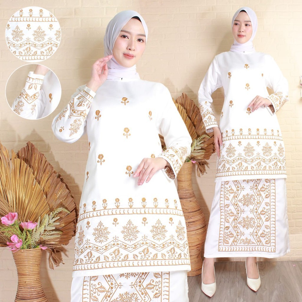 stelan tunik bordir manual/baju bridal/baju pesta/baju adat/set baju kurung/kebaya malaysia/stelan k