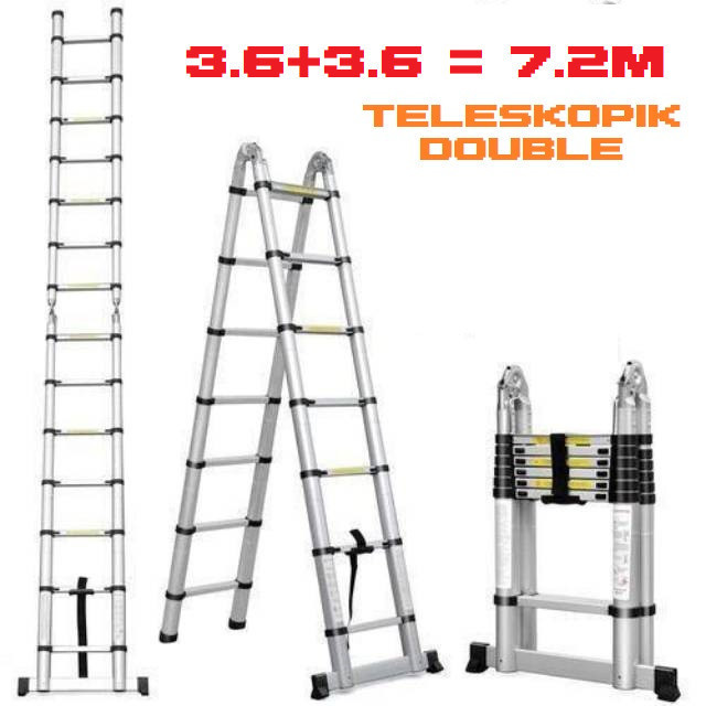 TANGGA TELESKOPIK DOUBLE 7M / 7 METER TYPE A TANGGA LIPAT ALUMINIUM