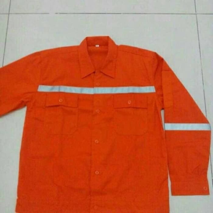 BAJU KERJA SAFETY / BAJU PROYEK / SERAGAM SAFETY WARNA ORANGE STABILO