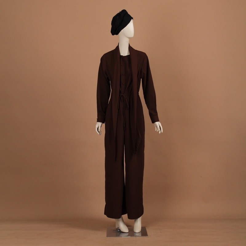 Itang Yunasz Ready to Wear - Tie-Neck Jumpsuit Brown
