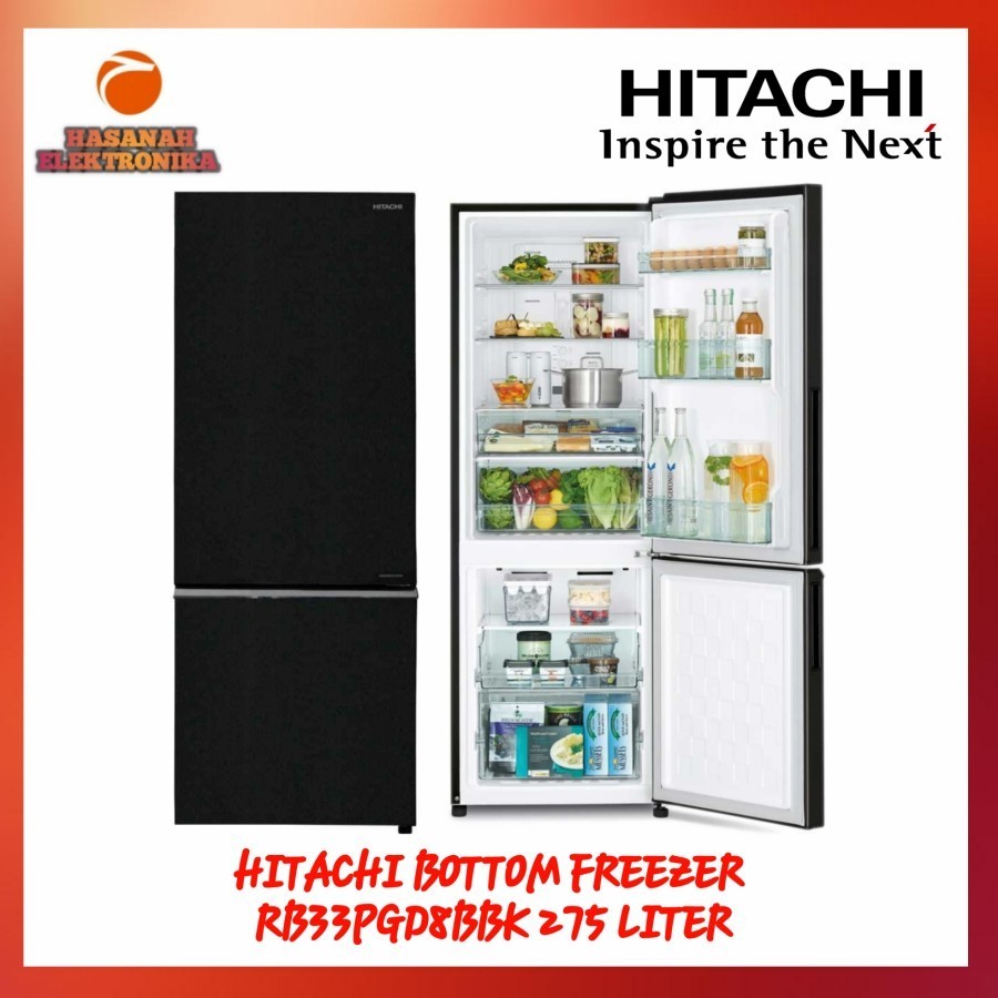 HITACHI KULKAS RB33PGD8BBK BOTTOM FREEZER 275 LITER BLACK