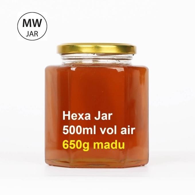 Diskon Botol Kaca Hexagonal Jar Toples Madu Selai 500Ml Vol Air X72Pcs Gisellemarsya