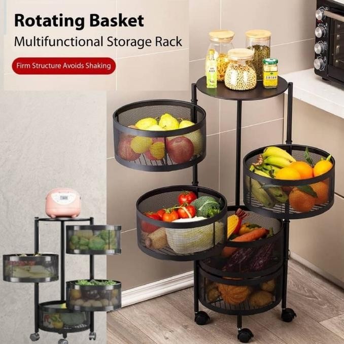 Rak Susun Besi Dapur Serbaa Tingkat Bulat / Rak Troli 5 Susun Leo Xaxahoki