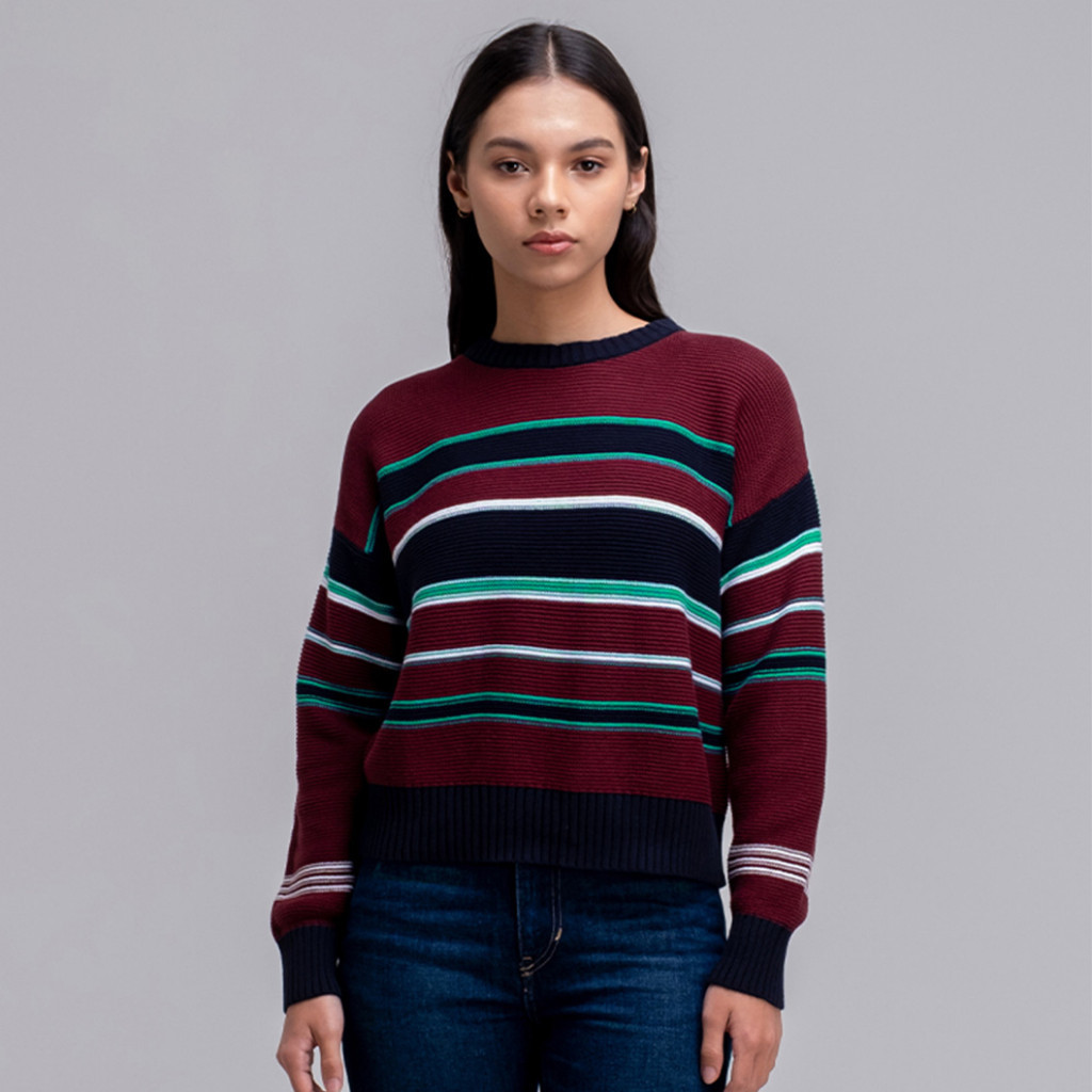 [COLD COLLECTIONS] Greenlight Sweater Rajut Wanita Katun Stripe Motif Garis Garis Katun Knitwear