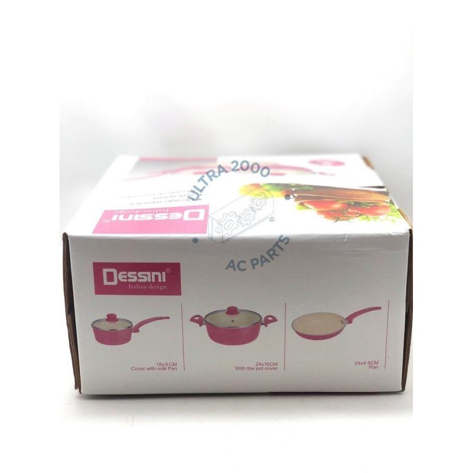 PANCI SET CERAMIC DESSINI 3IN1 PINK / PANCI KERAMIK DESSINI 2102T