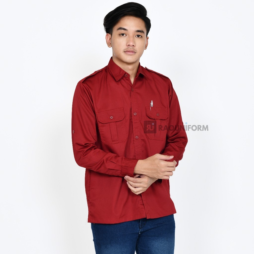 [FRESH STYLE] GET IT NOW Baju Pdl Tangan Panjang Polos Kemeja Hitam Putih Biru Dongker Nevi Merah