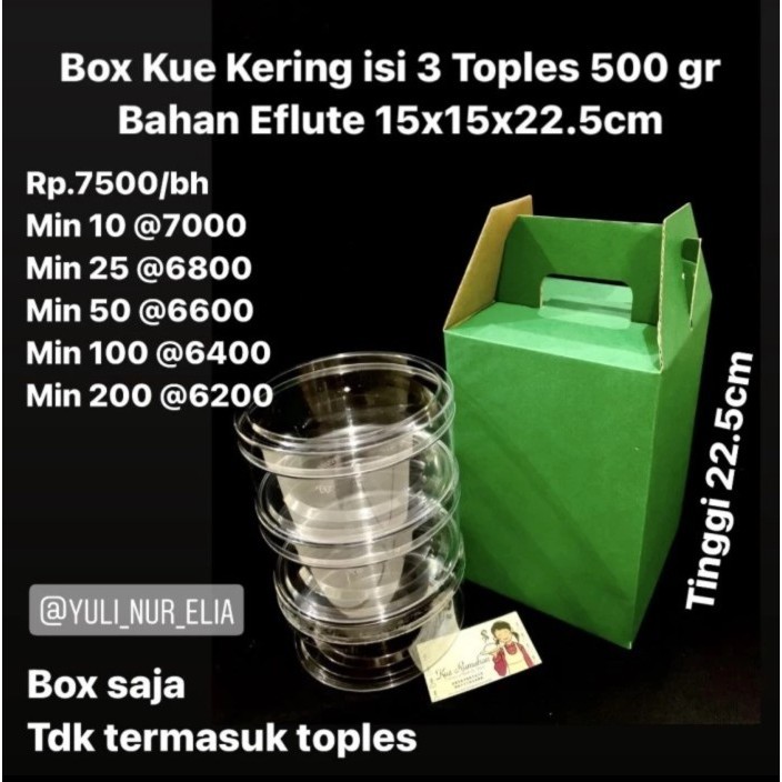 

Kue Kering Isi 3 Toples 500Gram Ukuran 15X15X22.5Cm Bahan Eflute