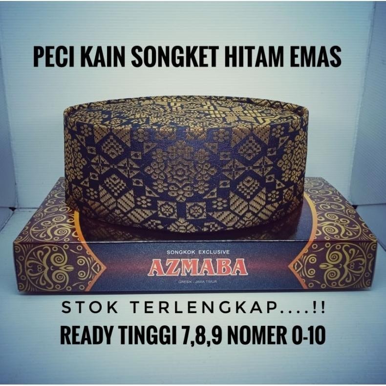 Terlaris Peci Songkok Kopyah Kain Motif Songket Warna Hitam Emas Dewasa Dan Anak Ready Tinggi 7, 8, 