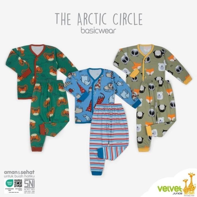 Velvet Junior Motif Terbaru Kancing Tengah + Celana Panjang - 3pcs