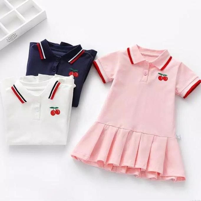 Dress Anak Perempuan / Dress Polo Anak / Dress Casual Anak Polos Ceri Original