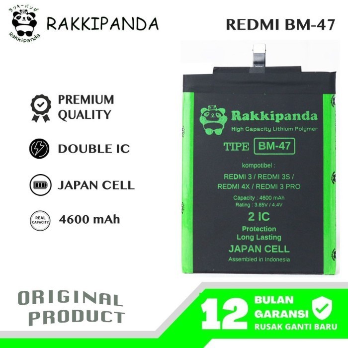 NEW SERIES RAKKIPANDA - BM47 REDMI 3 / REDMI 3S / REDMI 4X / REDMI 3 PRO BATERAI QUALITY ORIGINAL