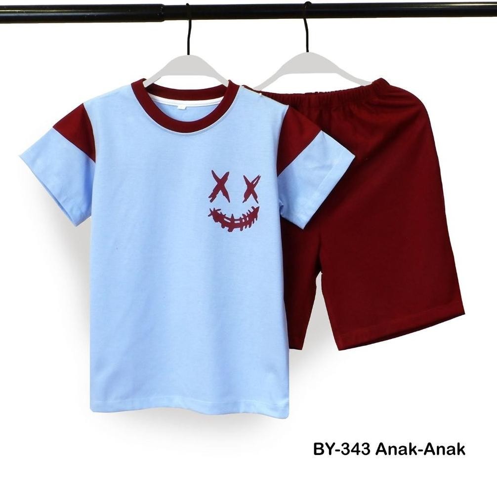 BIG SALE Setelan baju tidur anak laki-laki size 16 lengan pendek celana pendek bahan kaos premium 34