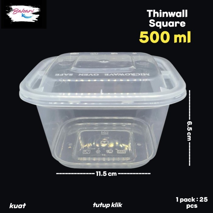 

:::::::] (25 Pcs) Kotak Makan Thinwall 500 ml Square Sq 500ml SQ