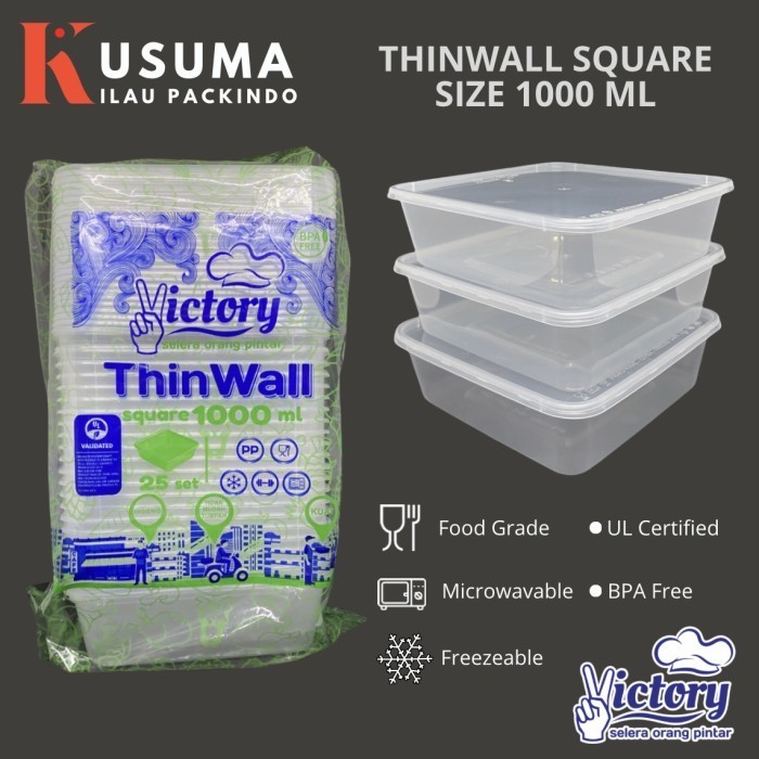 

monggo] Thinwall Victory Square (Kotak) 1000ML Plastik 25pcs 1000ml