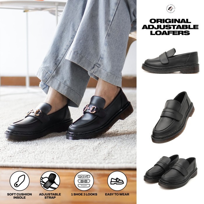 Sepatu Wanita Portee Goods Adjustable Loafers Hitam