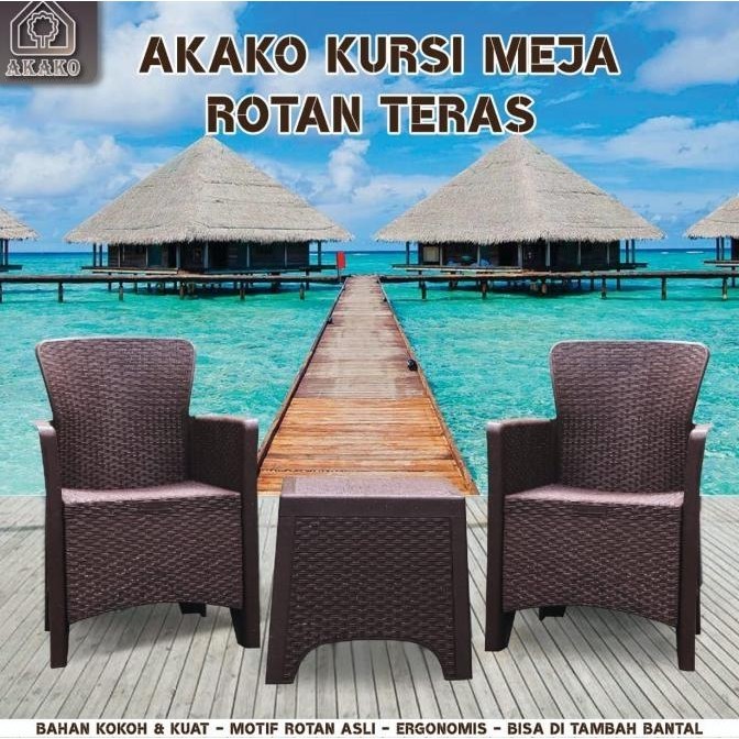 Meja Kursi Teras Minimalis Plastik Akako Akr (Set 1 Meja 2 Kursi) Sriagungjaya