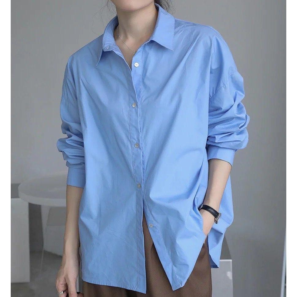 Promo Mega Sale 2.2 // Kemeja Korea Style Wanita / Kemeja Katun Lengan Panjang / Atasan Cewek Import