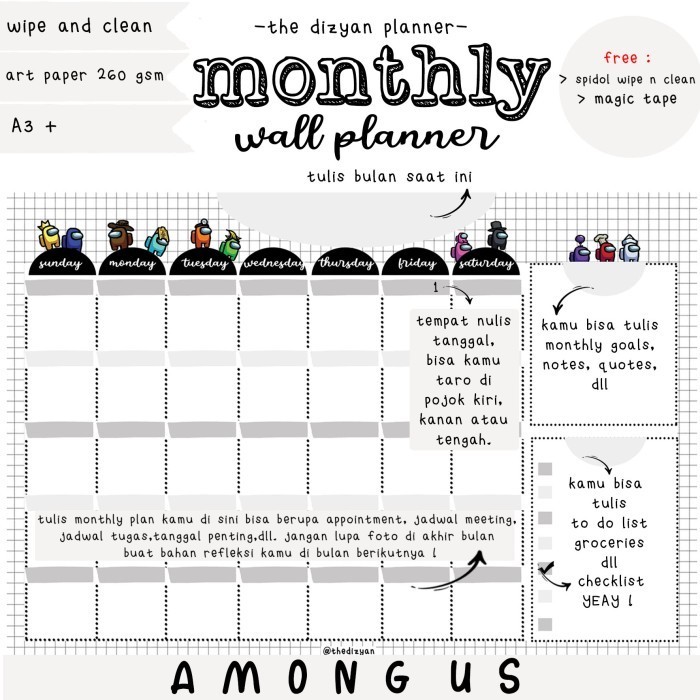 

Aman Monthly Wall Planner | Schedule Board | Wipe N Clean | Among Us Bergaransi