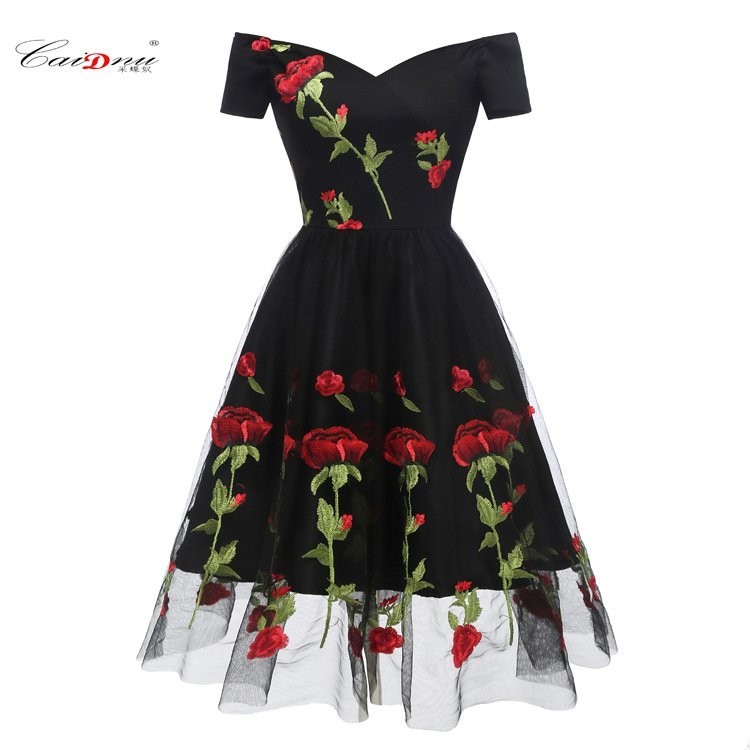 2024Summer Cross-Border New Arrival Amazon Aliexpress Popular Foreign Trade Party Dress Rose Lace Dr