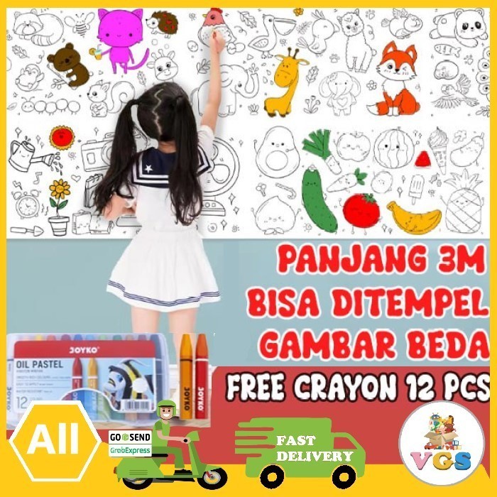 

Jual Mainan Anak Drawing Roll Menggambar Mewarnai Free Crayon 12 Pcs Sale!!!
